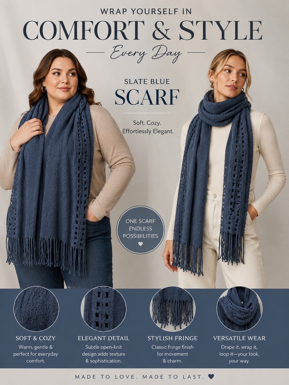 Slate Blue Cozy Fringe Scarf